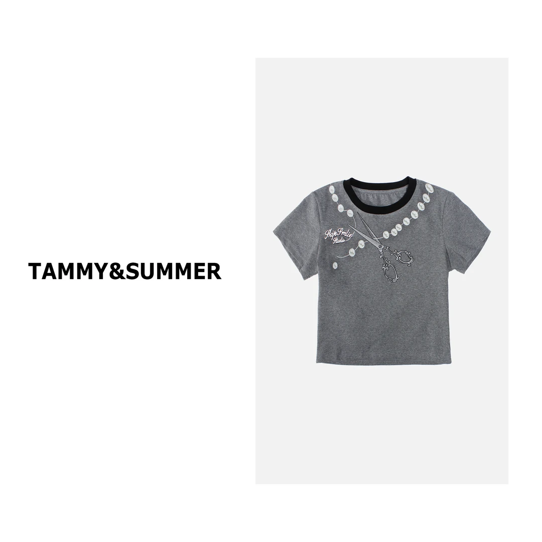 【Tammy&Summer】剪刀珍珠印花上衣短款修身显瘦百搭短袖T恤6187