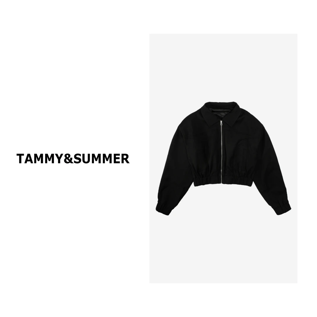 【Tammy&Summer】黑色短款翻领束腰羊毛混纺外套休闲百搭上衣92170