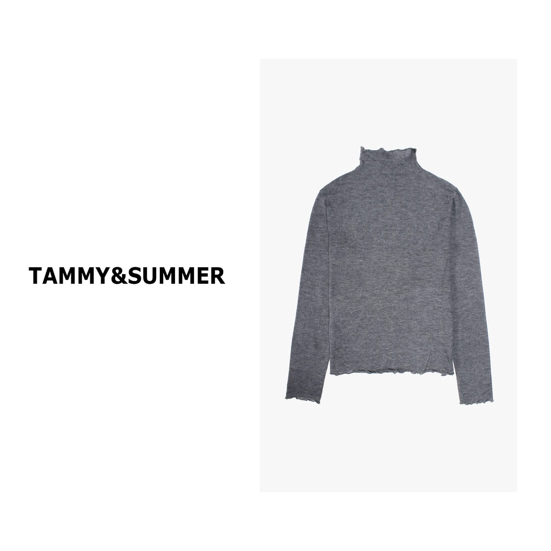 【Tammy&Summer】薄款卷边长袖修身显瘦羊毛混纺打底衫上衣L6175