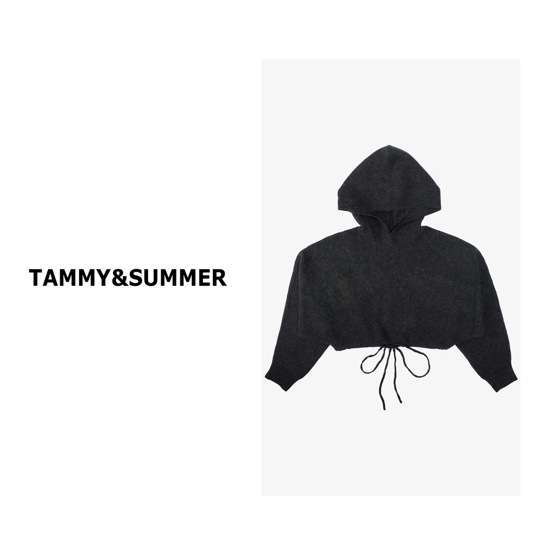 【Tammy&Summer】100%羊毛短款宽松廓形抽绳收腰连帽毛衣帽衫88601