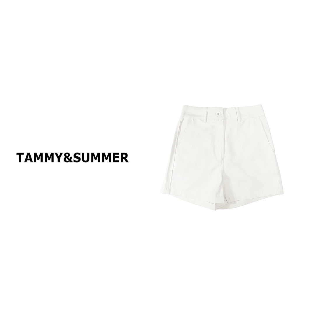 【Tammy&Summer】简约通勤百搭束腰高级白休闲直筒牛仔短裤S0008