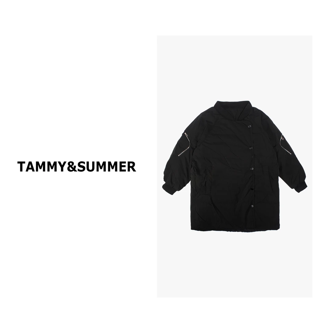 【Tammy&Summer】黑色中长款时尚拼接棒球领羽绒服外套鸭绒服83898