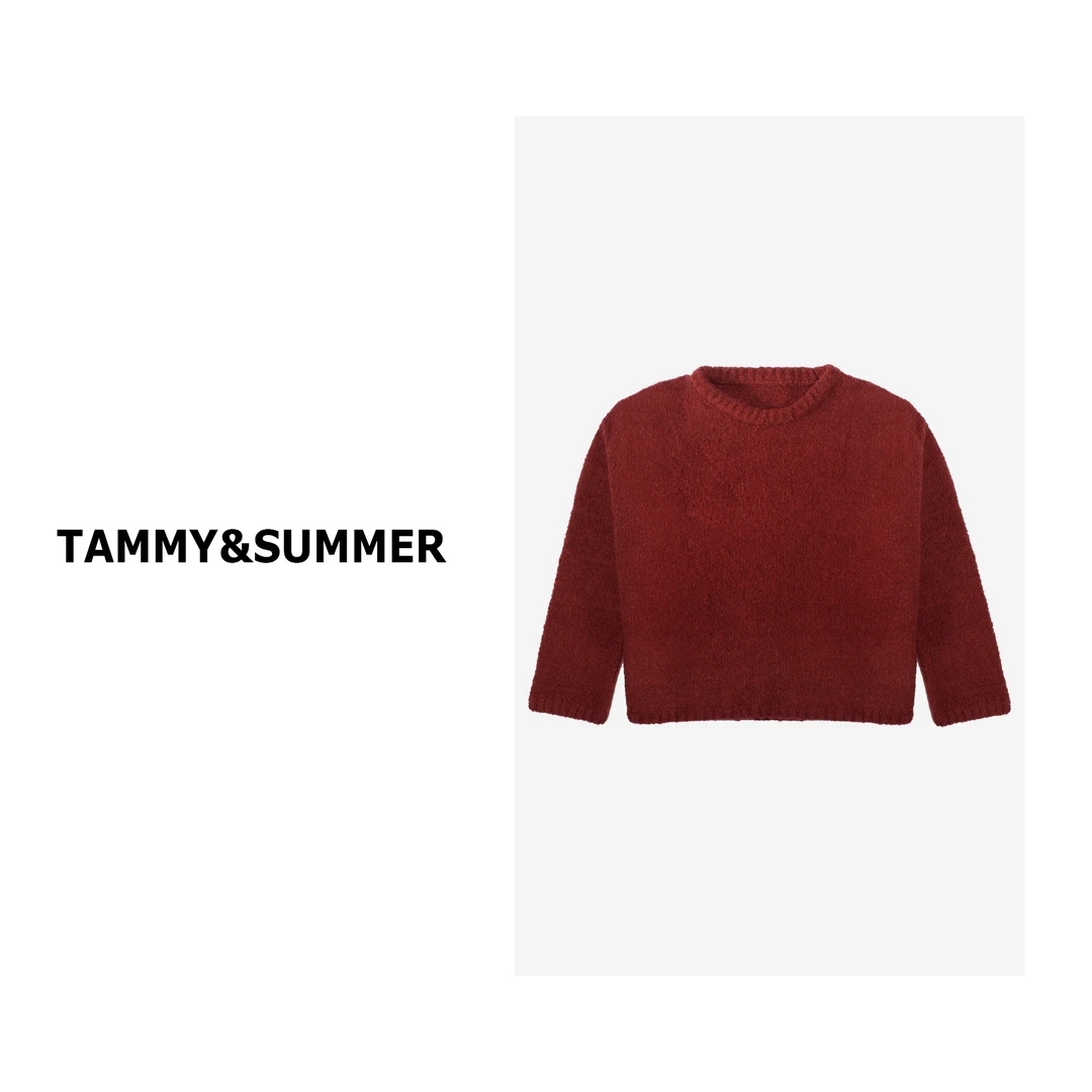 【Tammy&Summer】100%羊毛软糯慵懒风宽松百搭红色时尚圆领毛衣6628