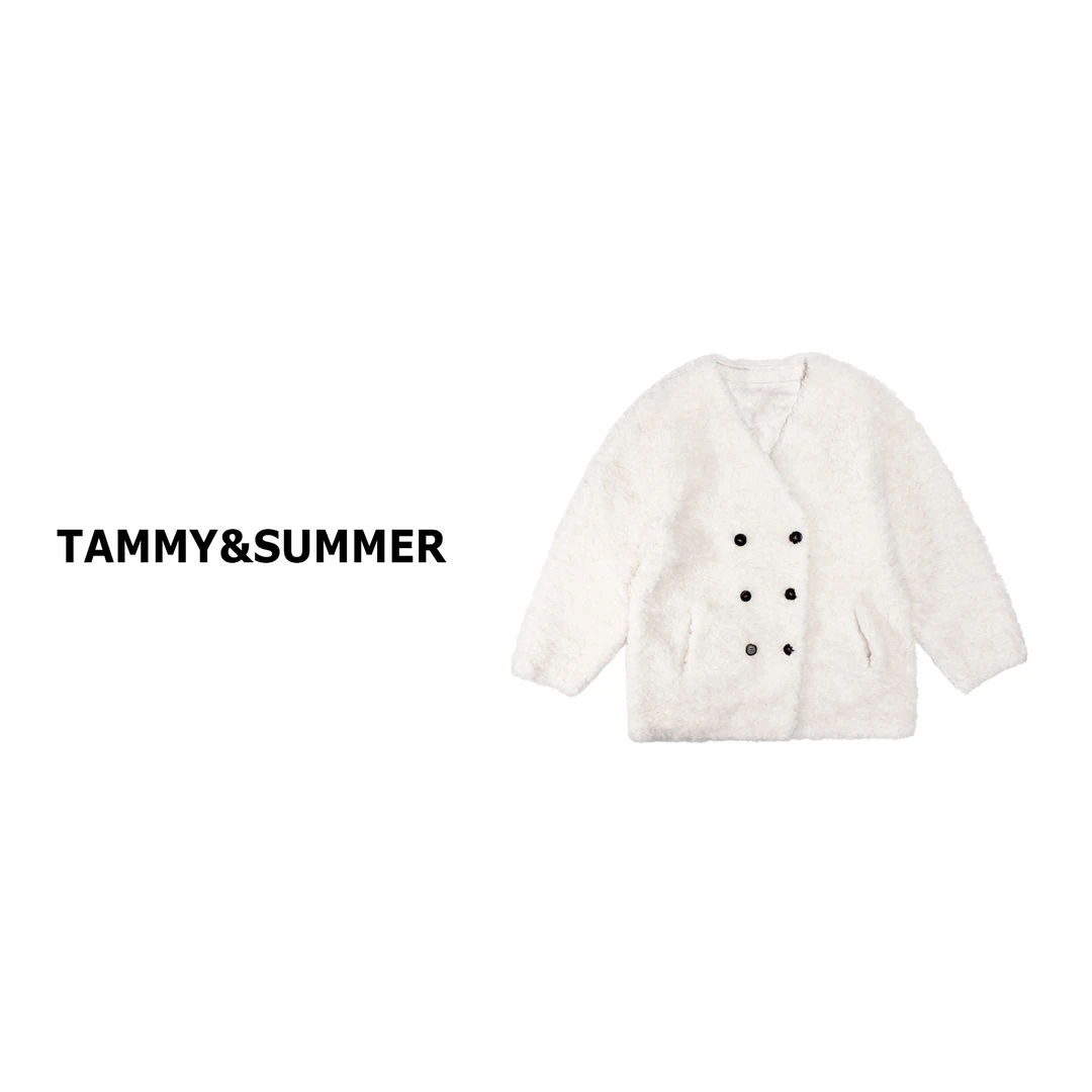 【Tammy&Summer】100%羊毛双排扣V领毛毛外套颗粒宽松大衣123-206