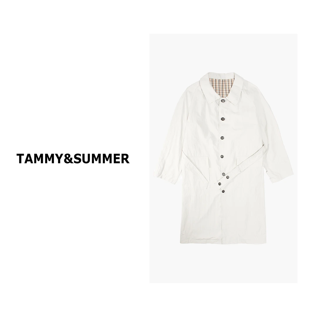 【Tammy&Summer】拼色咖色宽松休闲带腰带翻领长款风衣外套6211
