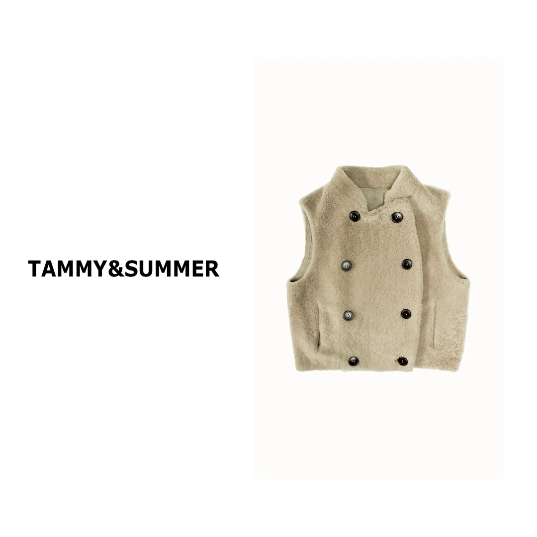 【Tammy&Summer】西班牙进口大美皮毛一体短款纽扣无袖马甲56404