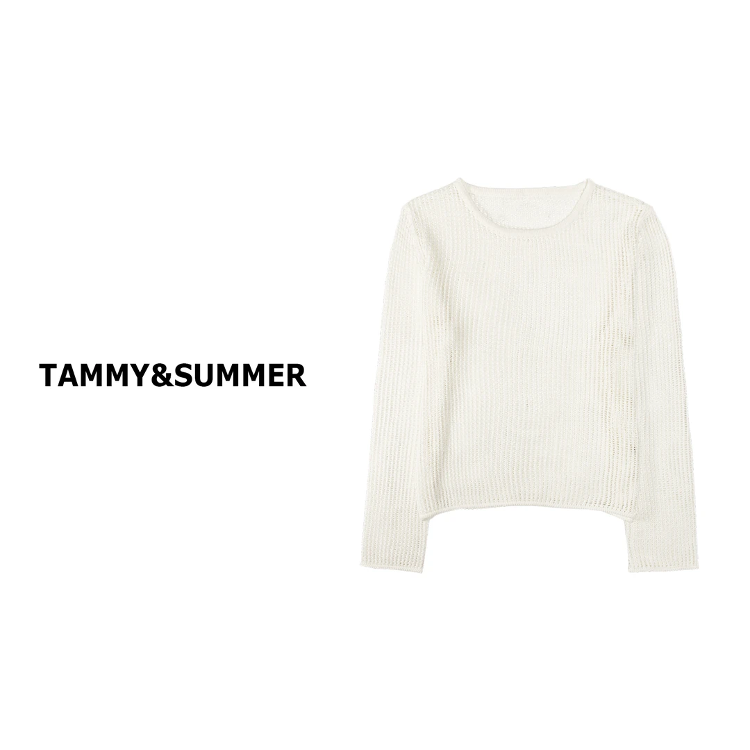 【Tammy&Summer】慵懒度假风镂空针织衫白色时尚百搭垂感上衣L1005