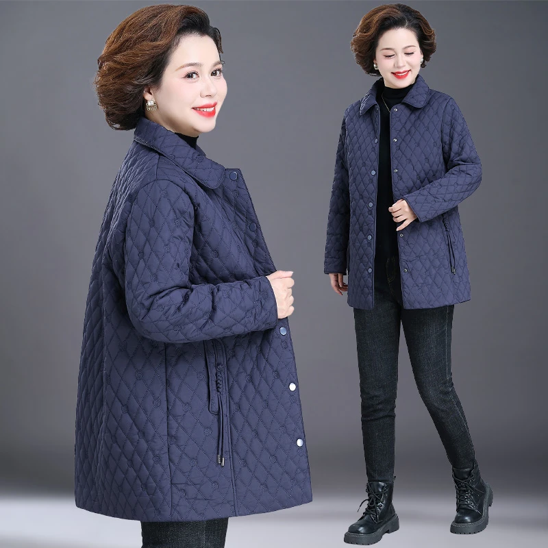 妈妈春秋轻薄棉服中长款棉衣洋气中老年人夹棉外套女奶奶秋冬棉袄