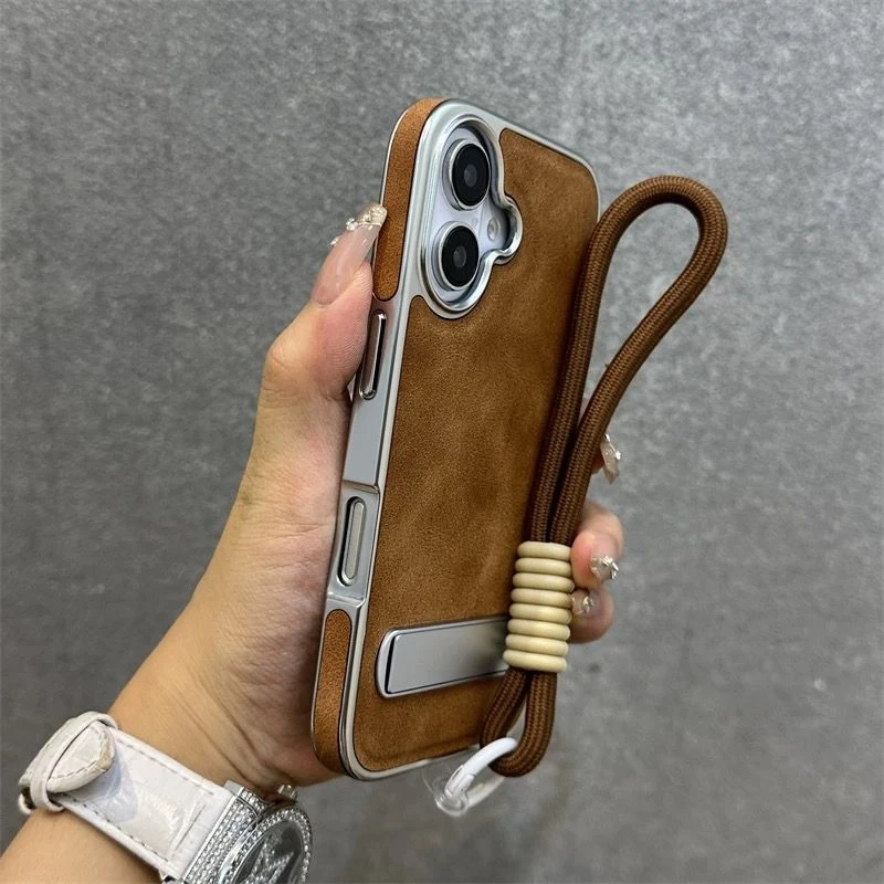 2024新款苹果16promax手机壳iPhone15电镀侧贴皮纹14手绳13高级12