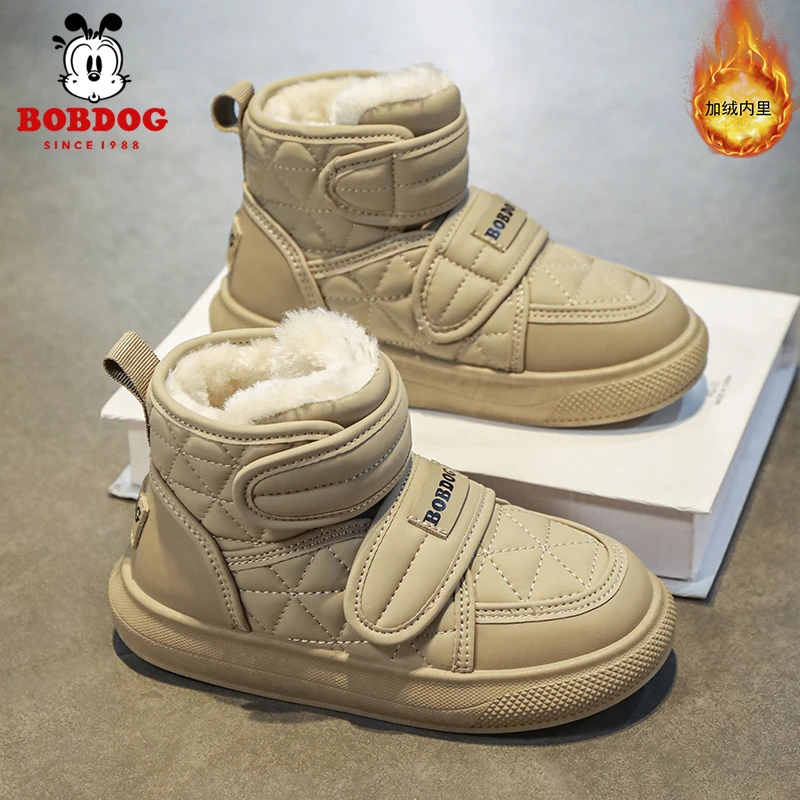 Bobdog/巴布豆2024男/女童冬季新款防滑耐磨时尚休闲加绒加厚童鞋