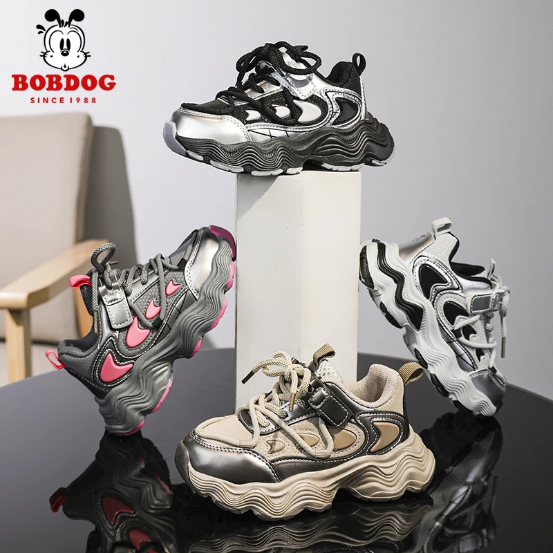 Bobdog/巴布豆2024秋季男女童跑步鞋轻便透气防滑耐磨运动鞋运动