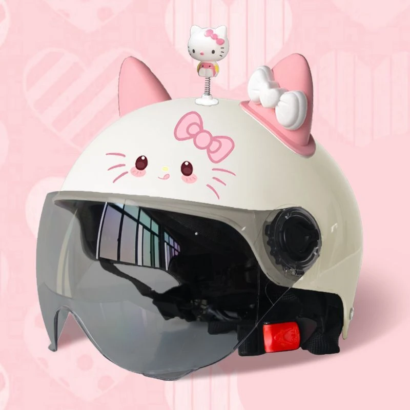 电动车3C国标认证电瓶车女士头盔夏季四季防晒安全帽可爱KT猫耳朵