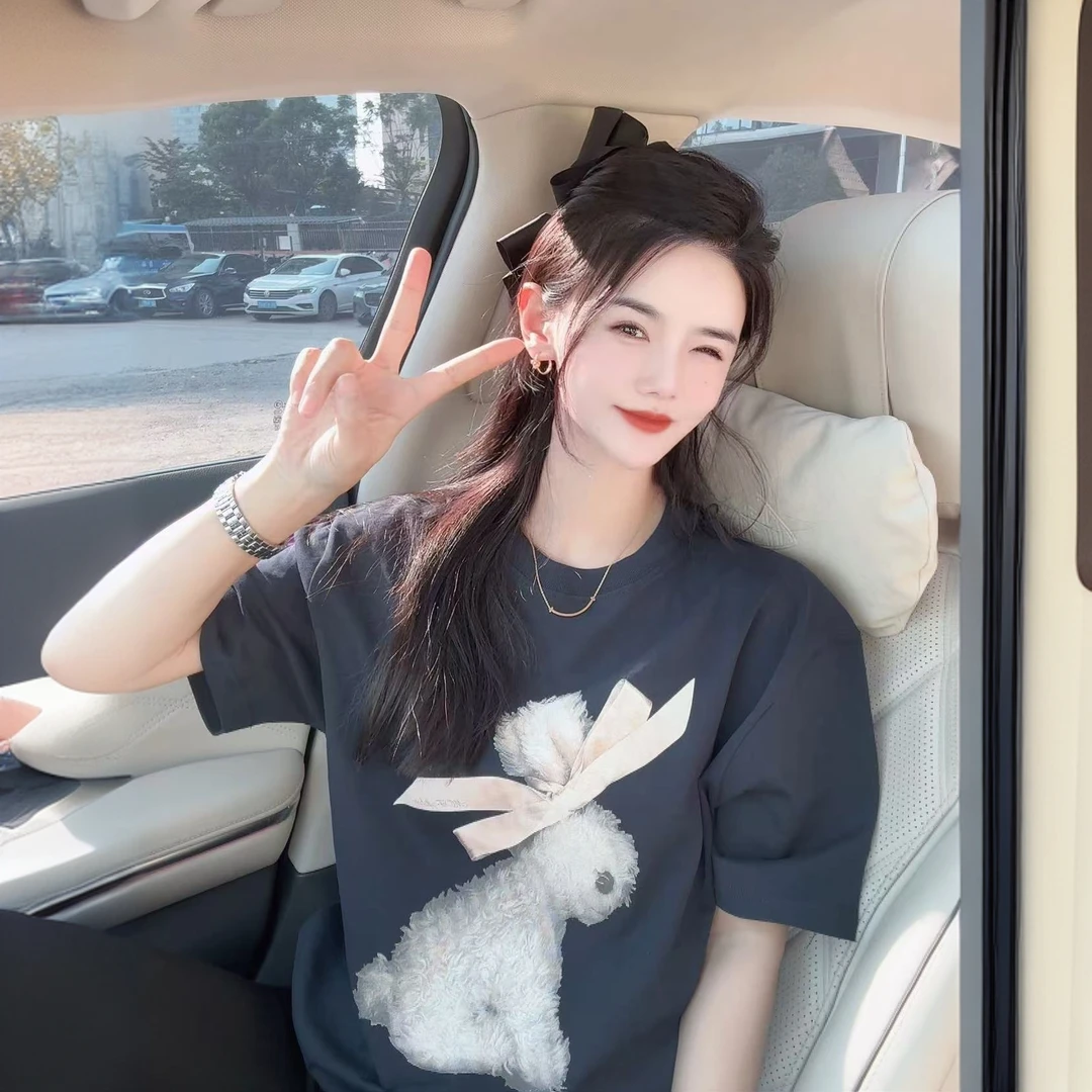 【优雅小兔】2025纯棉高品质大版短袖T恤 印花宽松休闲时尚纯棉