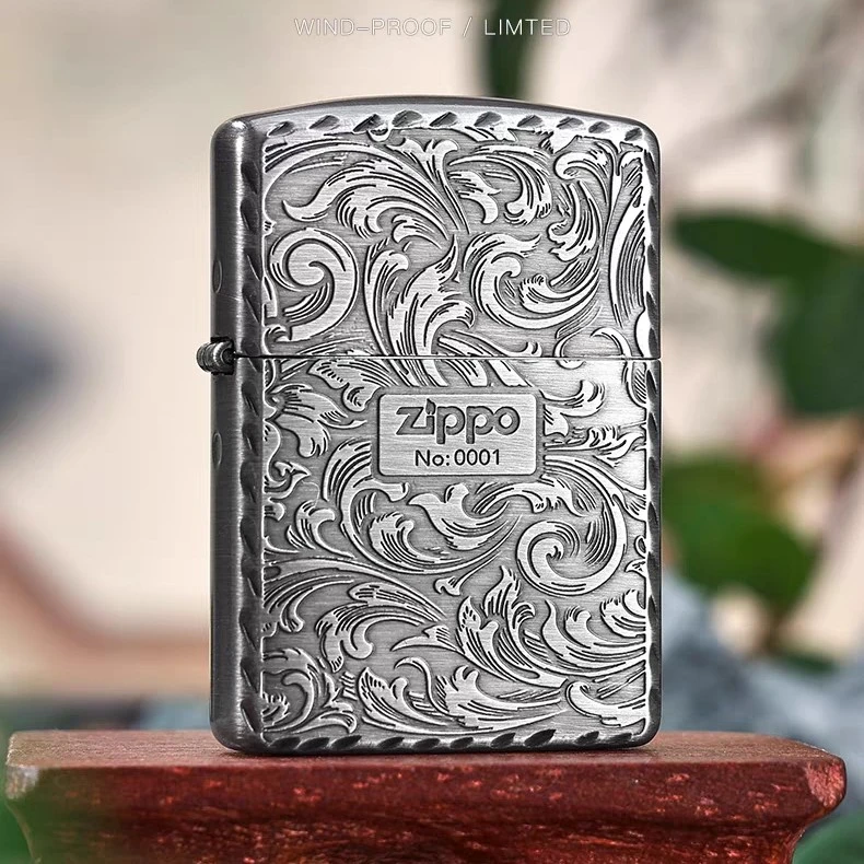 zippo打火机正品 熏银唐草盔甲官方防风煤油送男朋友高端礼物