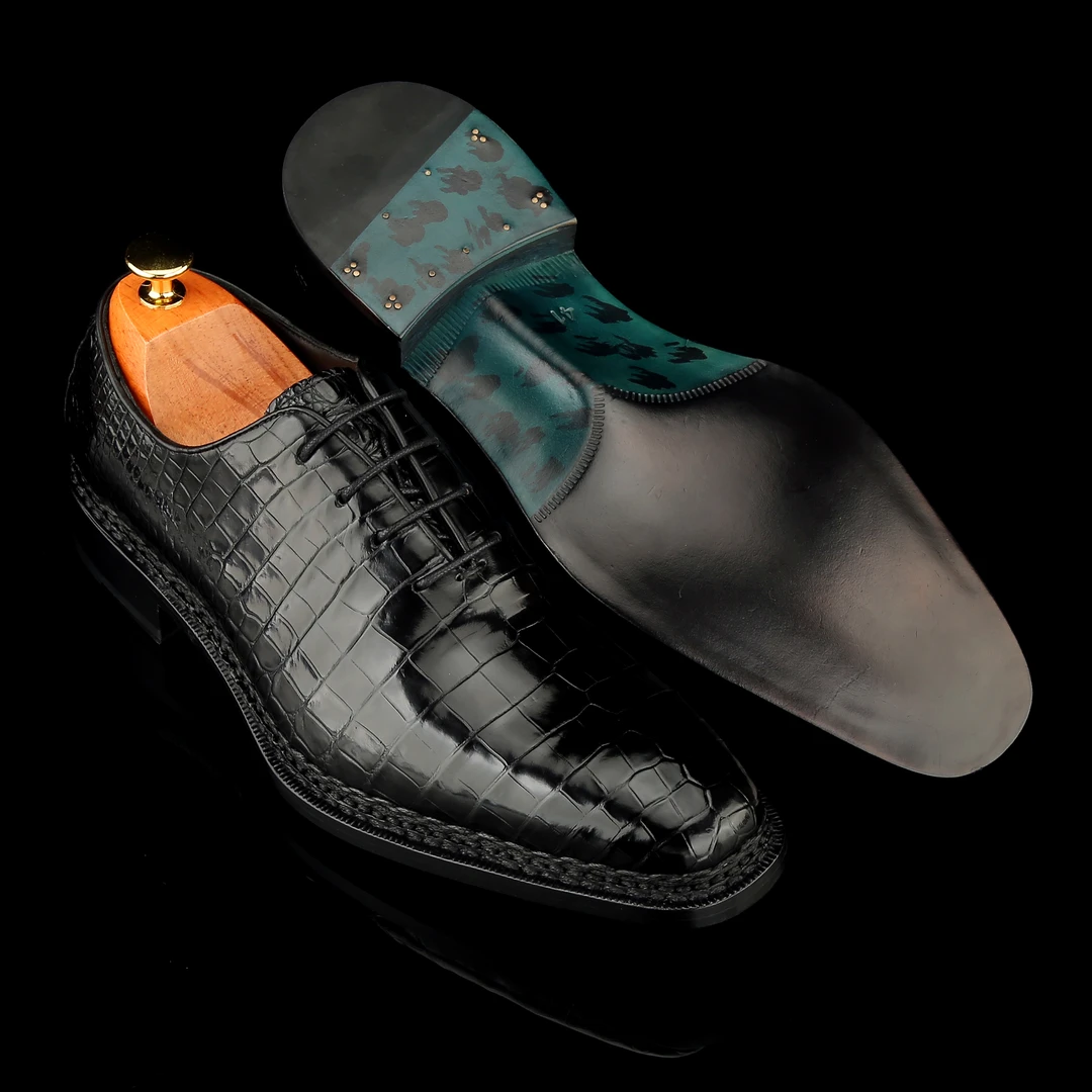 鳄奢华流 天衣无缝南非进口整张尼罗鳄商务皮鞋挪威八字缝琴底款