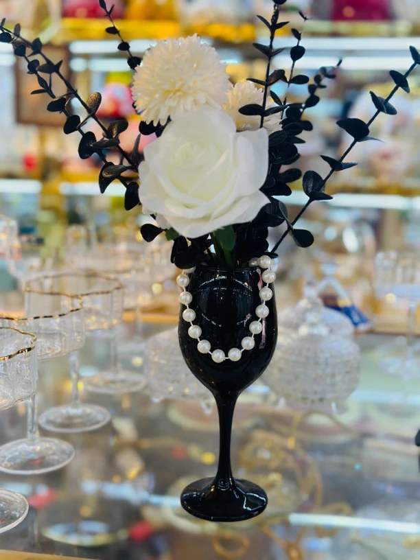 北欧轻奢银色高脚杯花瓶客厅桌面装饰仿真花摆件