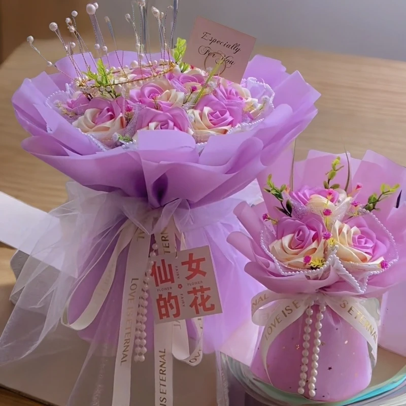 手工丝带玫瑰花成品花束定制圆形款【成品不支持退货】