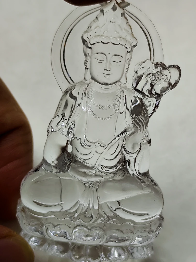 天然巴西白水晶立体雕刻大势至菩萨，55*31.8*13mm
