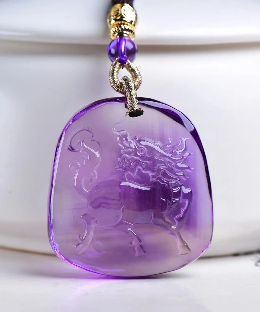 天然巴西紫水晶麒麟吊坠，34.6*32*13mm，25克