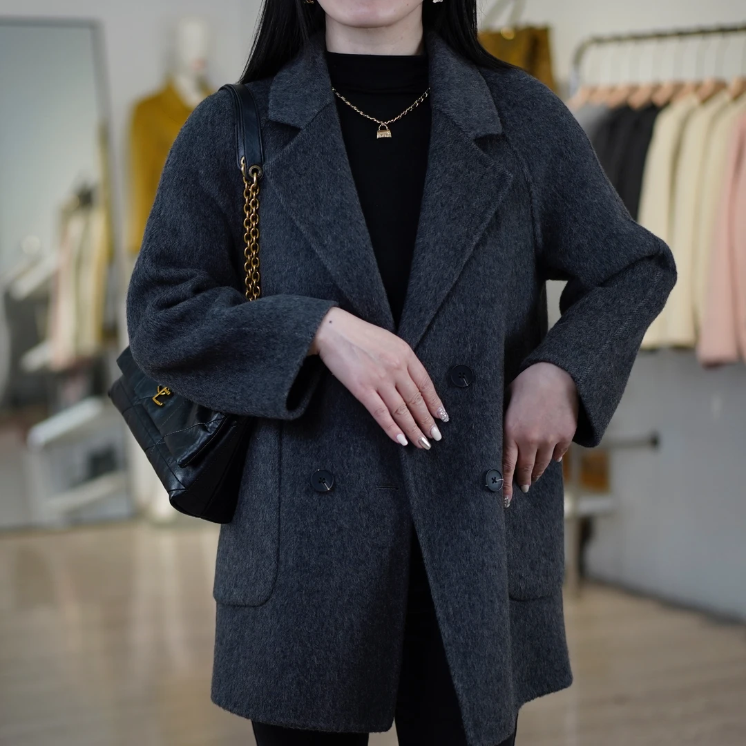 2024中长款韩版秋冬百搭气质小个子时尚双面羊毛大衣女士宽松外套