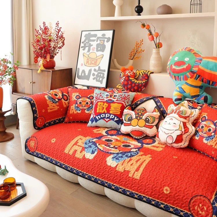 【爱老虎呦】国潮新年喜庆沙发垫四季通用新中式红色布艺防滑坐垫