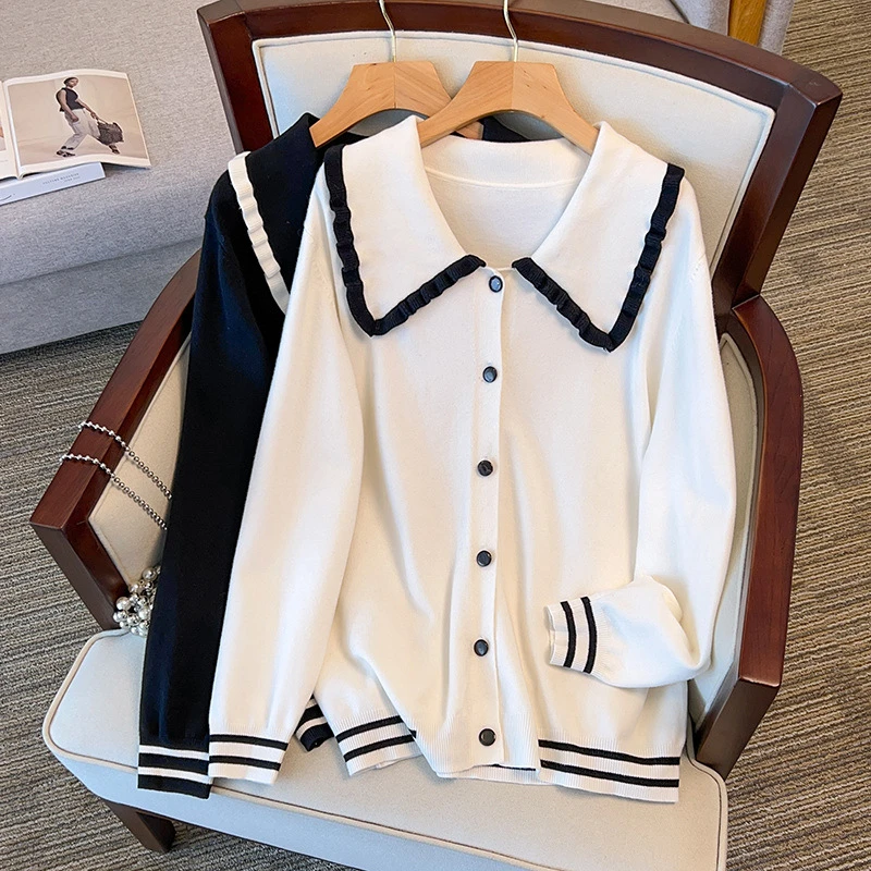 【唯欣】300斤春秋大码女宽松开衫毛衣针织外套350斤小香风时尚翻领