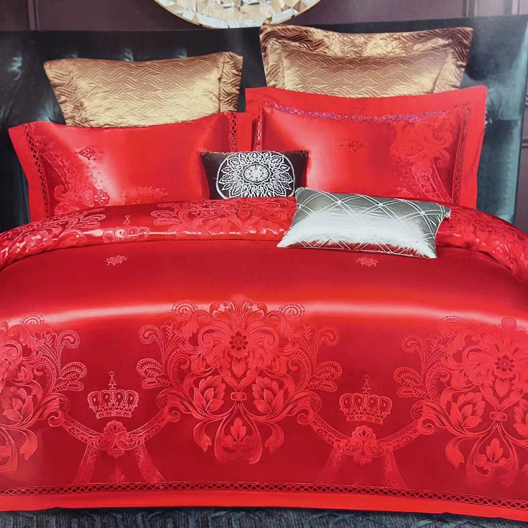 《三哥专属》奢华提花浮雕镂空纯棉四件套-曼菲玛丽（大红）