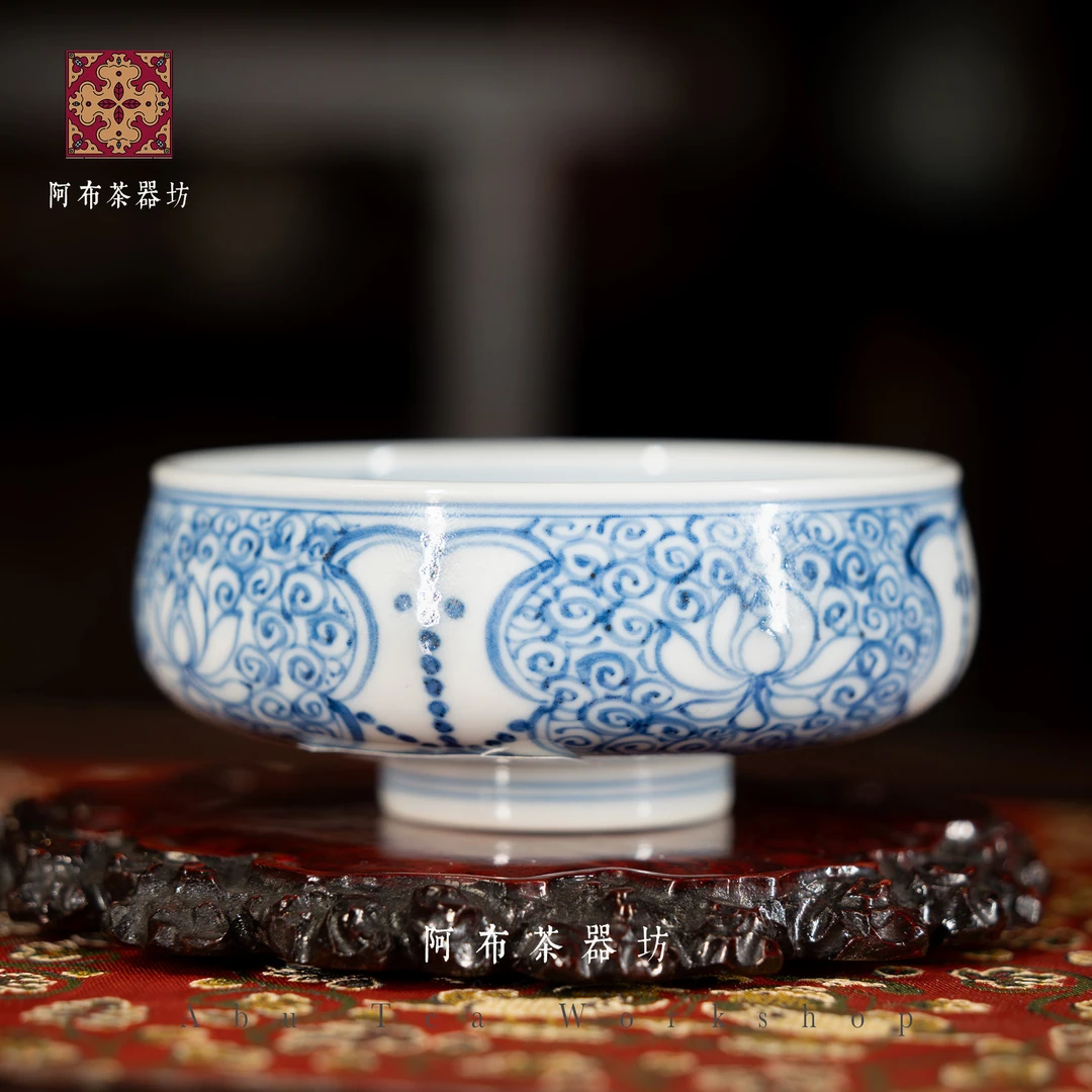 【阿布茶器坊】且斋格古-千里走单骑-青花-禅定杯陶瓷