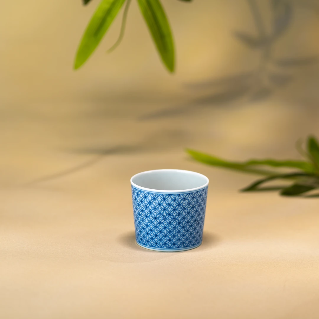 【阿布茶器坊】焱谷窑-陶瓷珐琅彩铜钱纹直口杯-纯手工-青花-主人杯