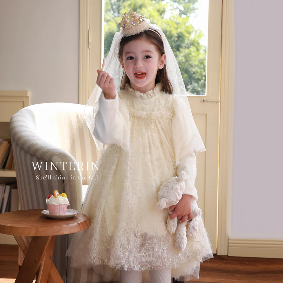 【她会闪闪发光耶】主角光环贵家千金闪耀梦幻羽毛蕾丝生日裙加绒