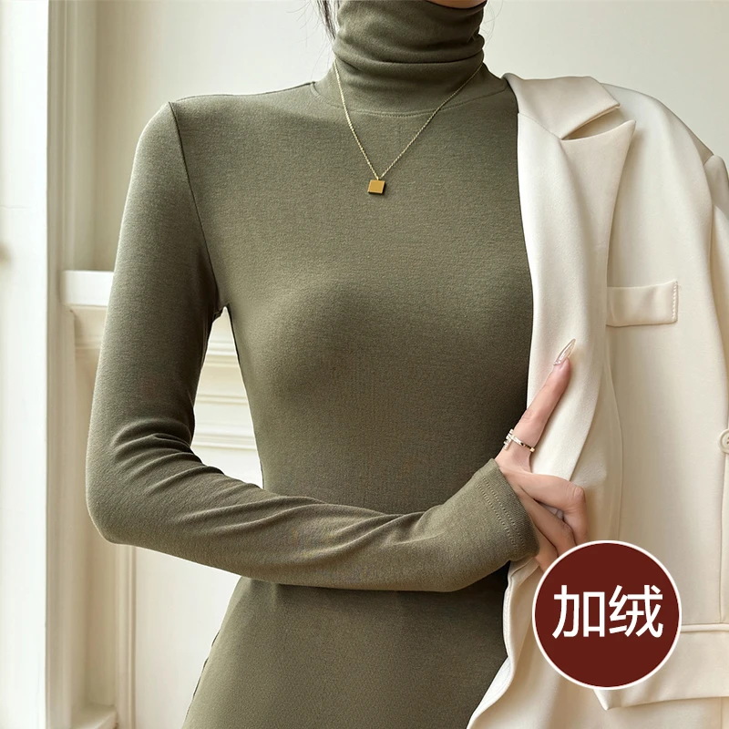 打底衫女款2024新款爆款可外穿磨毛时尚内搭高领洋气百搭保暖长袖