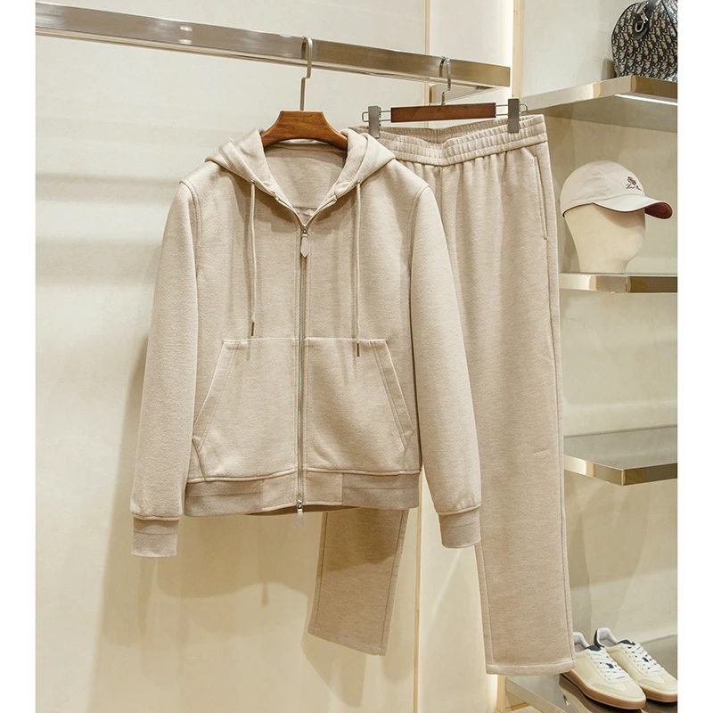 【高档醋酸山羊绒混纺】时尚运动 秋冬男士连帽休闲卫衣外套套装