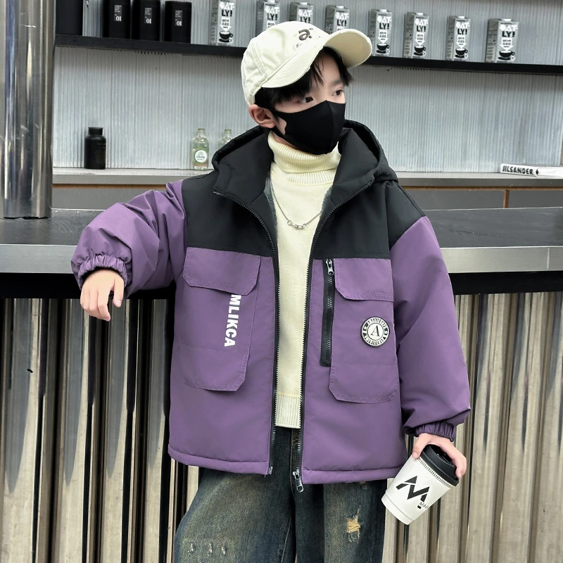 儿童装男童冬装加绒外套2024新款秋冬款中大童男孩冬季加厚派克服
