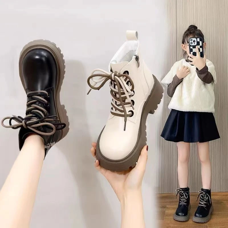 女童皮鞋2023秋季新款儿童洋气公主马丁靴中大童白色英伦短靴春秋