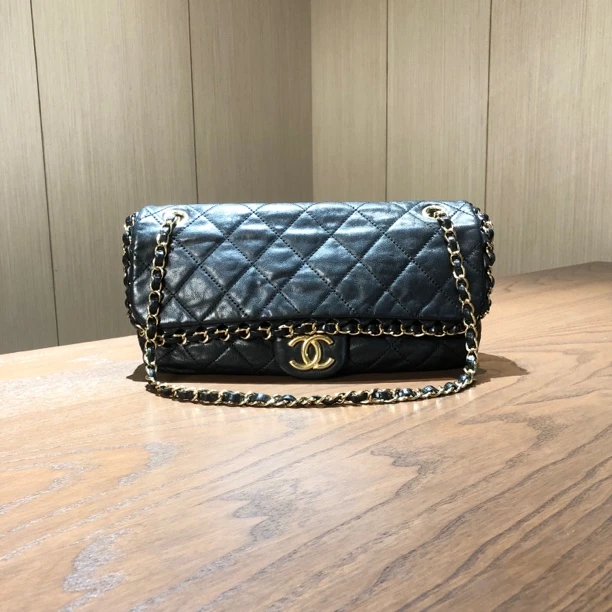 99新 双c黑金滚边CF链条包 17开 尺寸28x15