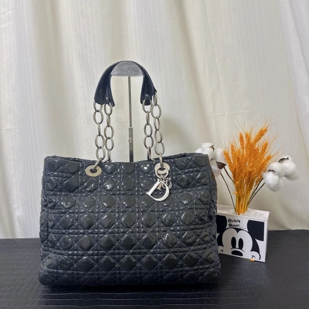 99新 DIOR/迪奥  漆皮戴妃七格单肩包 tote托特包尺寸36x27x13