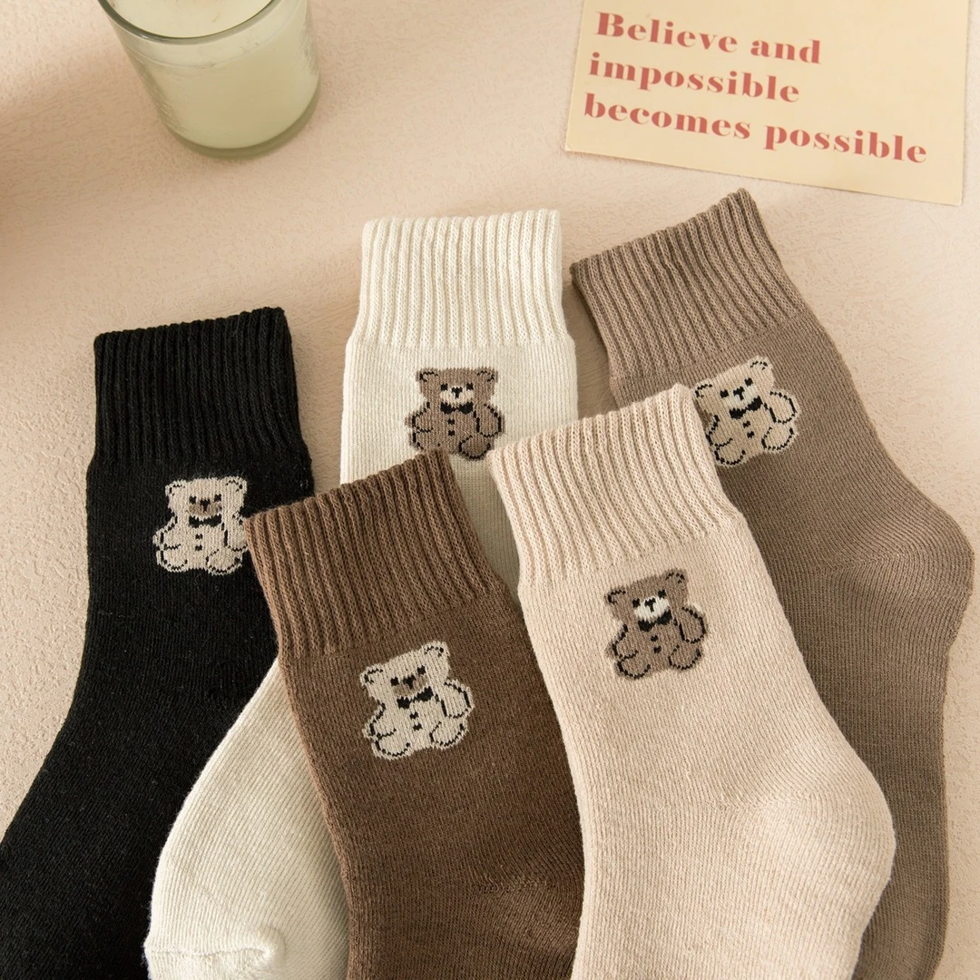 【男女同款】2022秋冬新款加绒加厚中筒小熊毛圈袜中筒袜羊绒袜