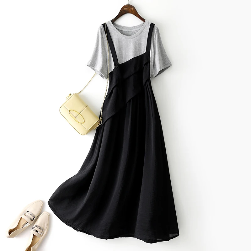 假两件显白连衣裙女2024夏季新款宽松休闲气质显瘦连衣裙T0113