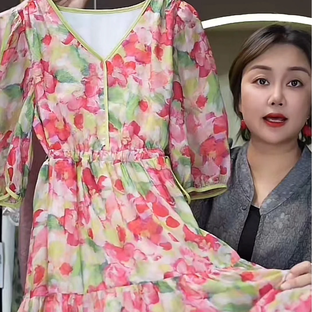 时尚显瘦气质碎花连衣裙T1172