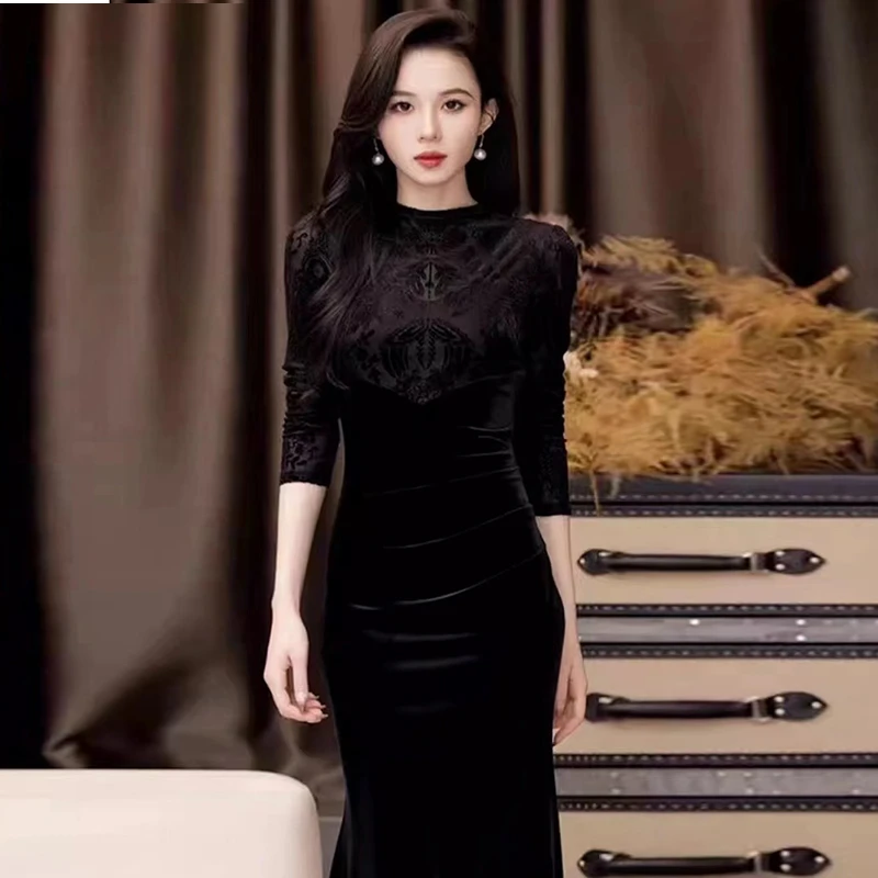 2024春款连衣裙中式国风黑色连衣裙T0880