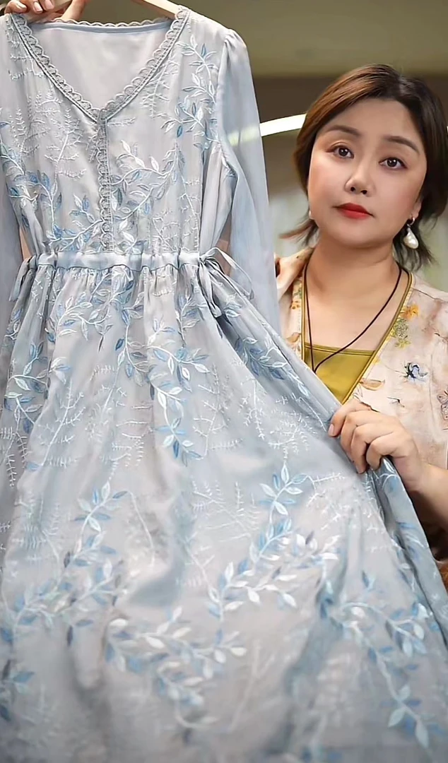 花晨月夕！V领时尚连衣裙新款气质显瘦T1170