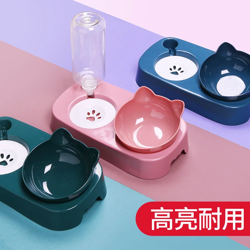 可爱猫碗双碗自动饮水保护颈椎狗碗狗盆猫咪食盆防打翻水碗饭盆