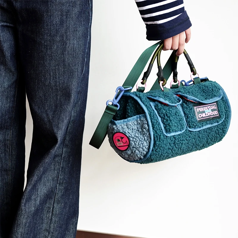 housedesign原创小众毛毛包手提单肩斜挎包复古时尚毛绒波士顿包