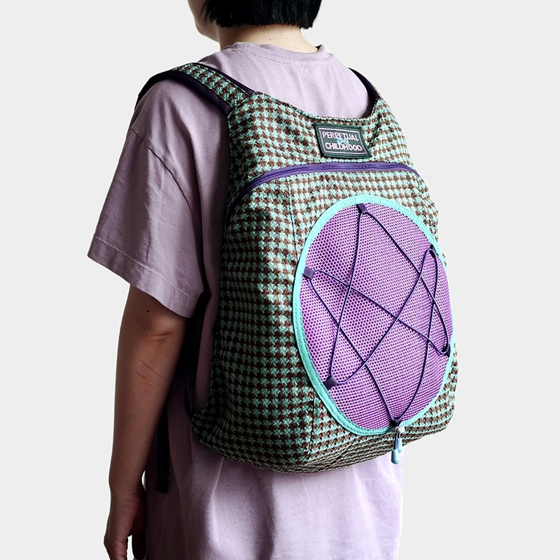 the house yimazato好事的店原创设计千鸟格轻便双肩包飞盘运动包