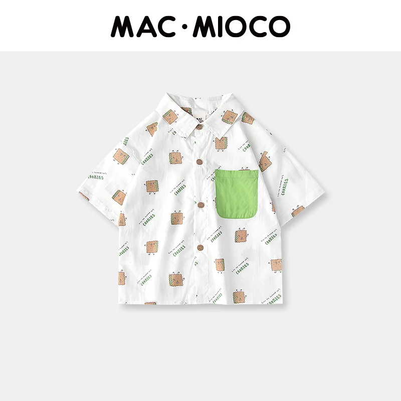 MACMIOCO男女童短袖儿童夏装卡通玩偶宽松翻领印花休闲上衣51617