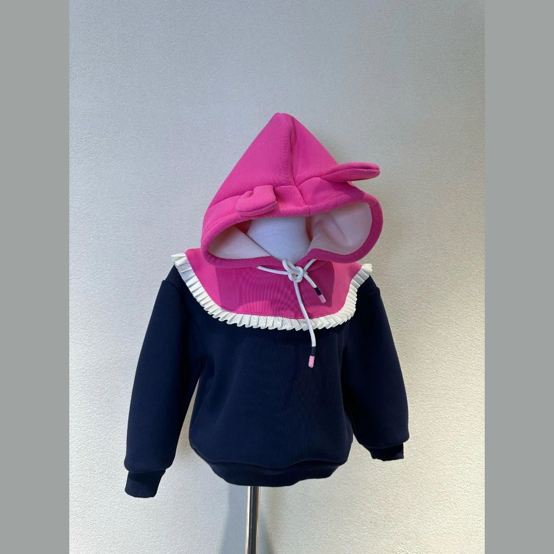 2022韩版可爱小兔耳朵拼接撞色设计款加绒卫衣00004