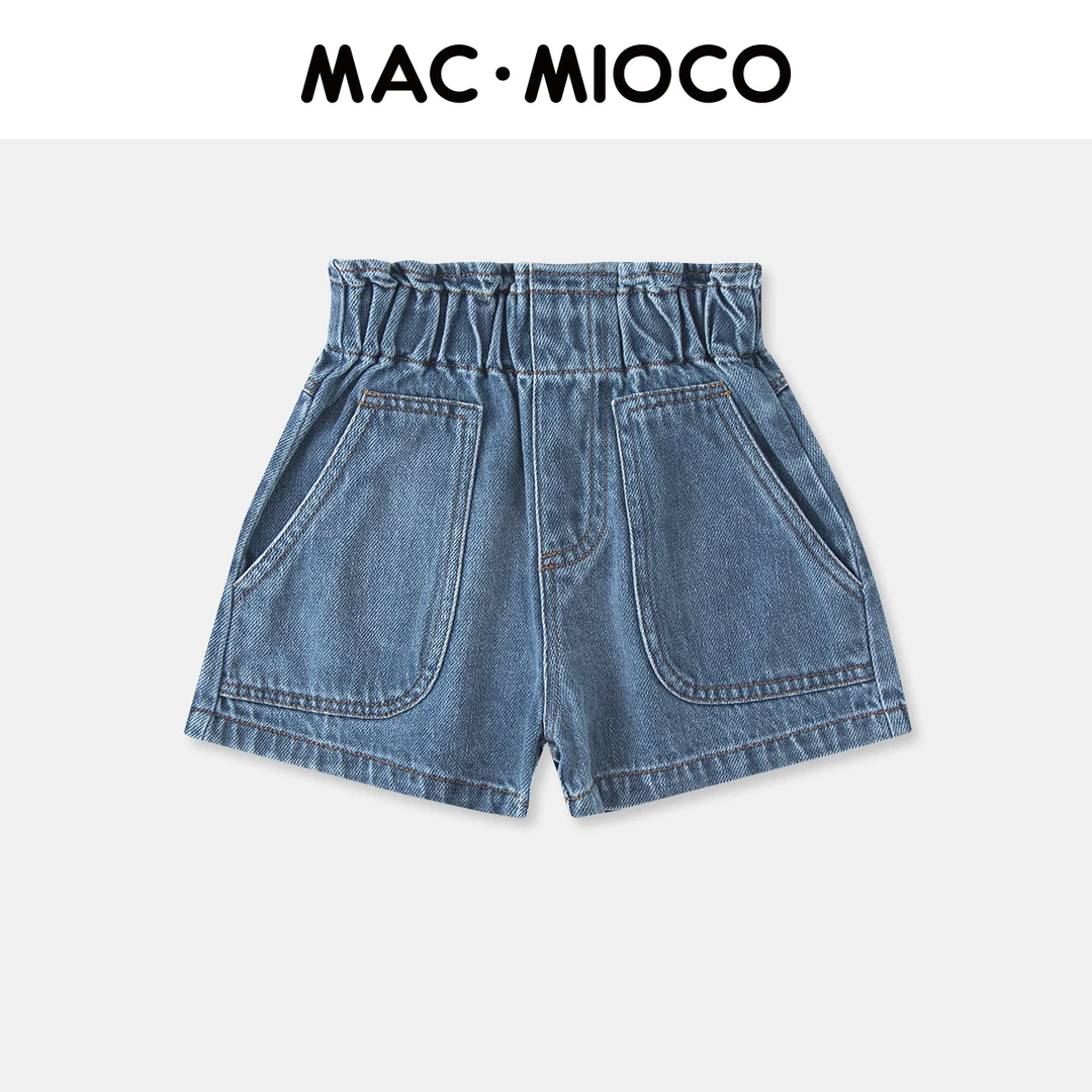 MACMIOCO | 2023夏装新款水洗中高腰荷叶边女童牛仔短裤28280