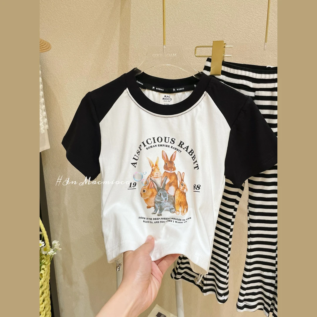 【浮力】儿童印花休闲时尚夏季百搭女童圆领T恤喇叭裤51597