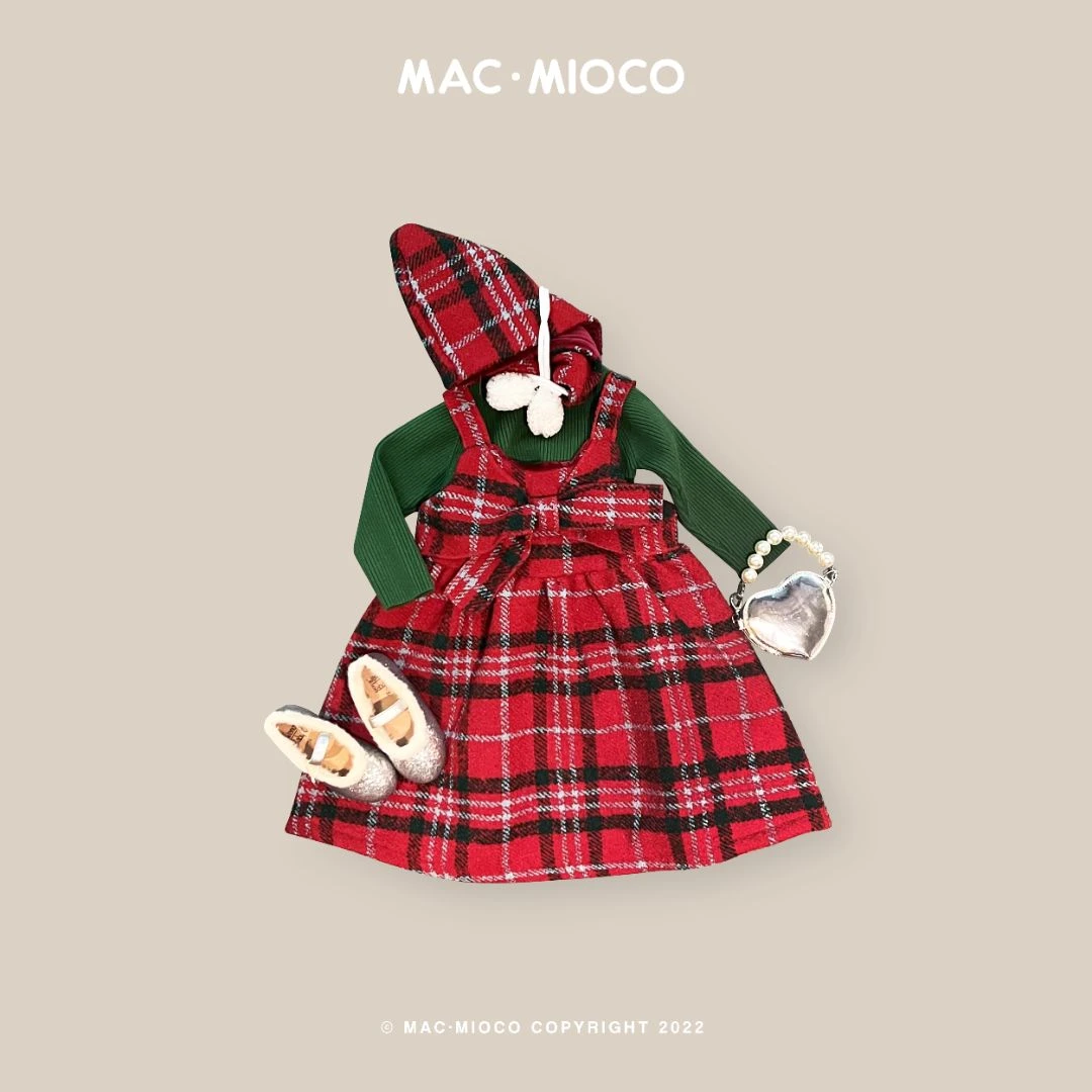 【清 现货】MAC女童咸菜绿上衣和加绒背带裙氛围感23859