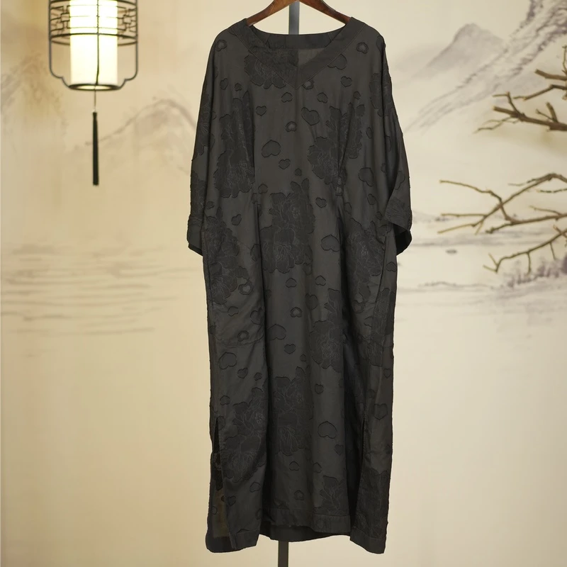 萧娘【心心相印】香云纱新中式宽松复古连衣裙桑蚕丝中国风390